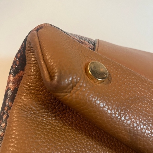 MICHAEL KORS Rollins Python and Tan Acron Leather Satchell Purse Chestnut Brown - Picture 11 of 15